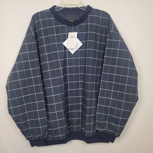 NEW Izod Club Golf WindBreaker Mens L Blue Plaid Pullover Activewear Vintage